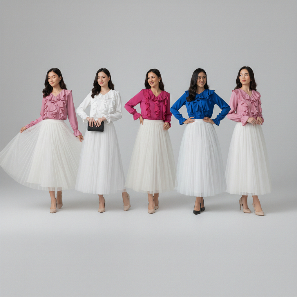 Ellysha Apparel Blouse Ruffle Wanita Casual Atasan Lengan Panjang Silk - Selena Blouse - Gambar 4