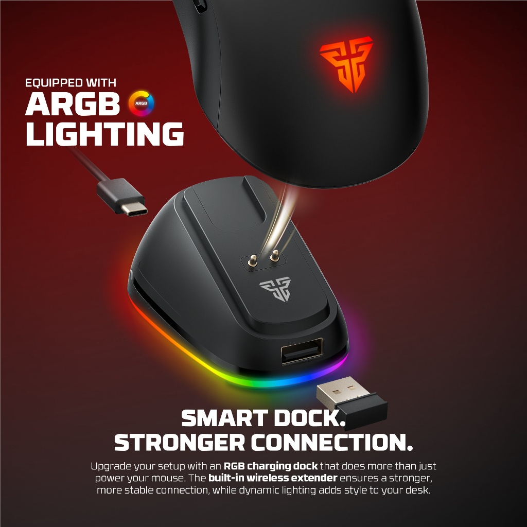 Fantech KANATA WG9 RD / WG9-RD / WG-9 RD Kanata Wireless Gaming Mouse ARGB with Docking - Gambar 4