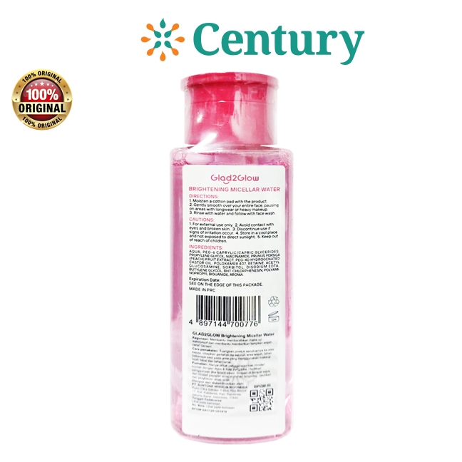 GLAD2GLOW MICELLAR WATER BRIGHTENING 300ML / MICELAR WATER / PERAWATAN TUBUH - Gambar 3