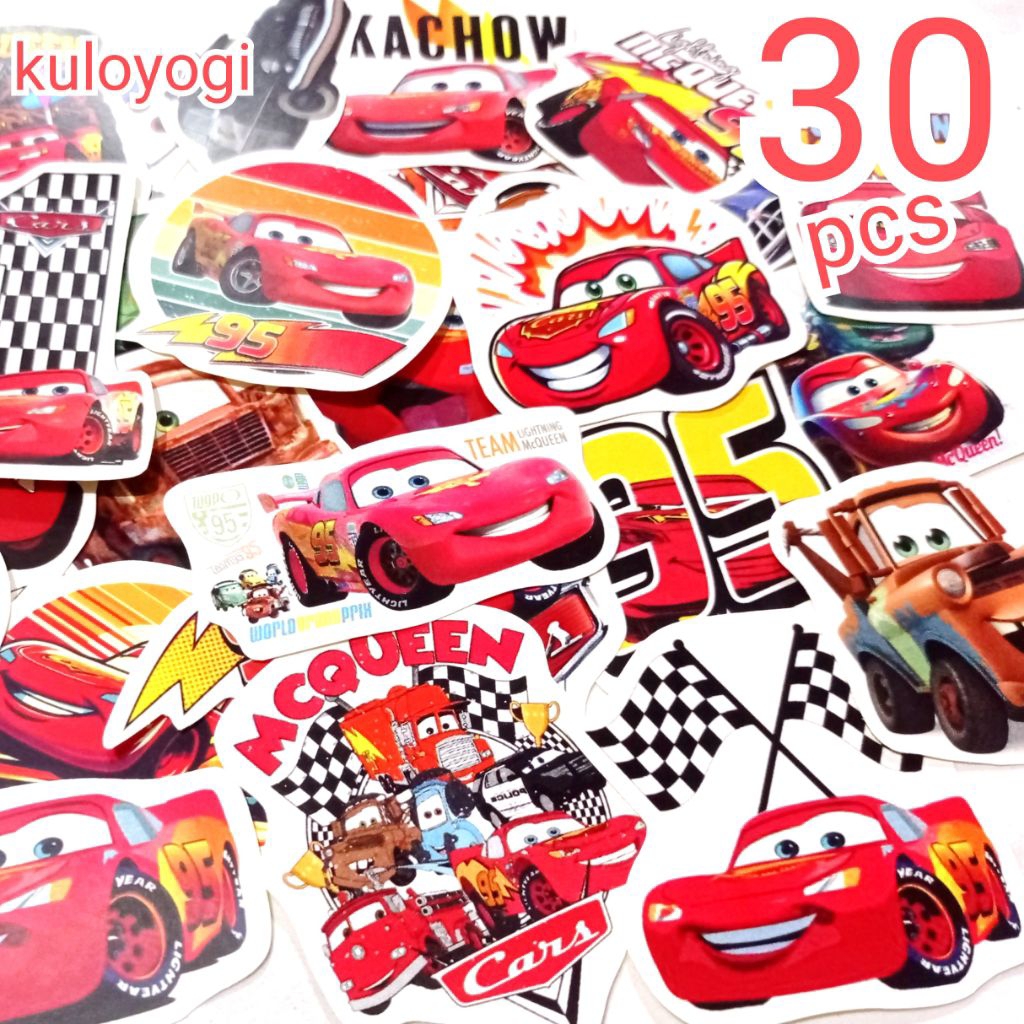 MERAH Cars Lightning McQueen Stickers 30 pc Red Racing Car Stickers ...