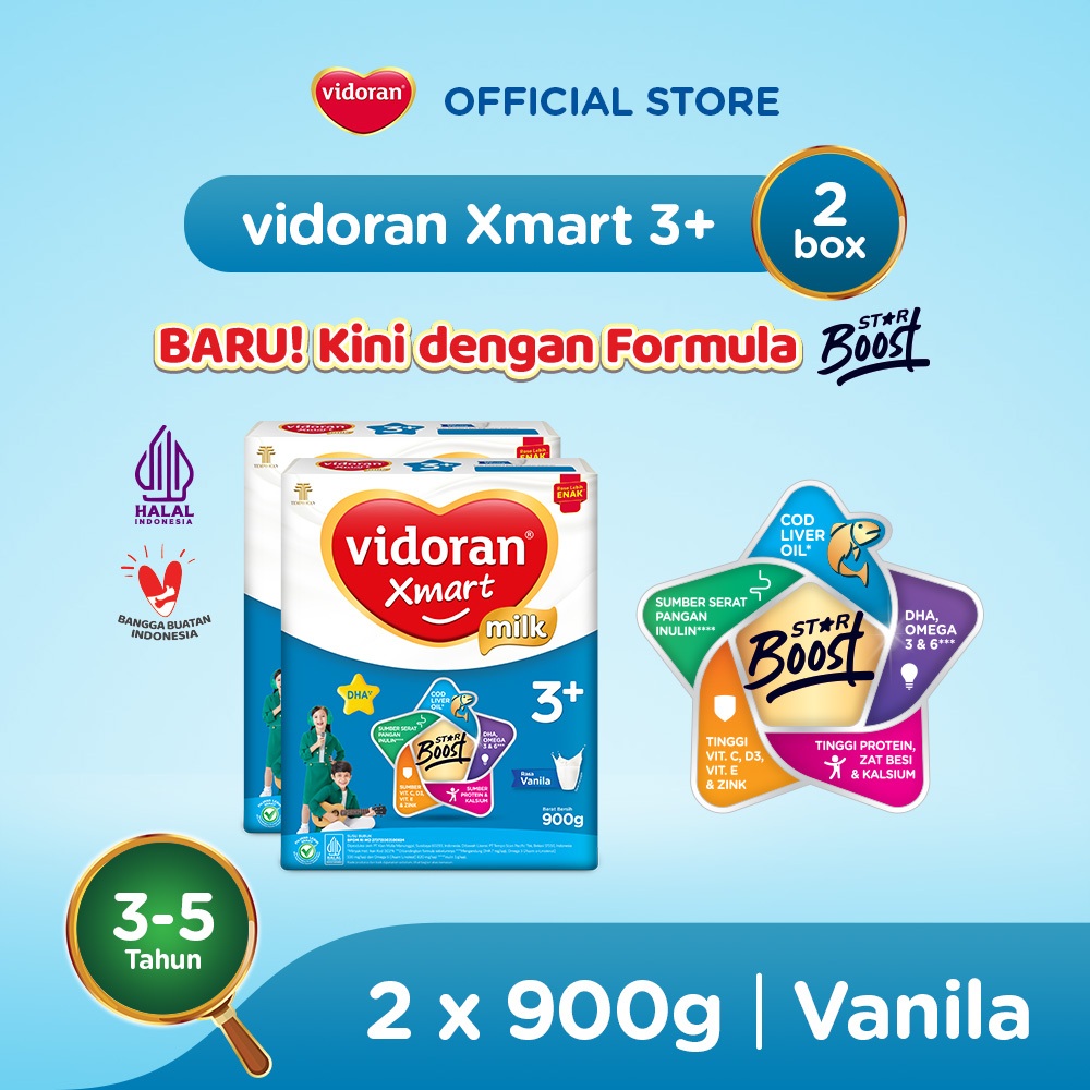 vidoran Xmart 3+ All Variant 900gr Susu Formula Pertumbuhan Anak 3-5 Tahun - 2 box (Exp : 07.2027) - Gambar 2