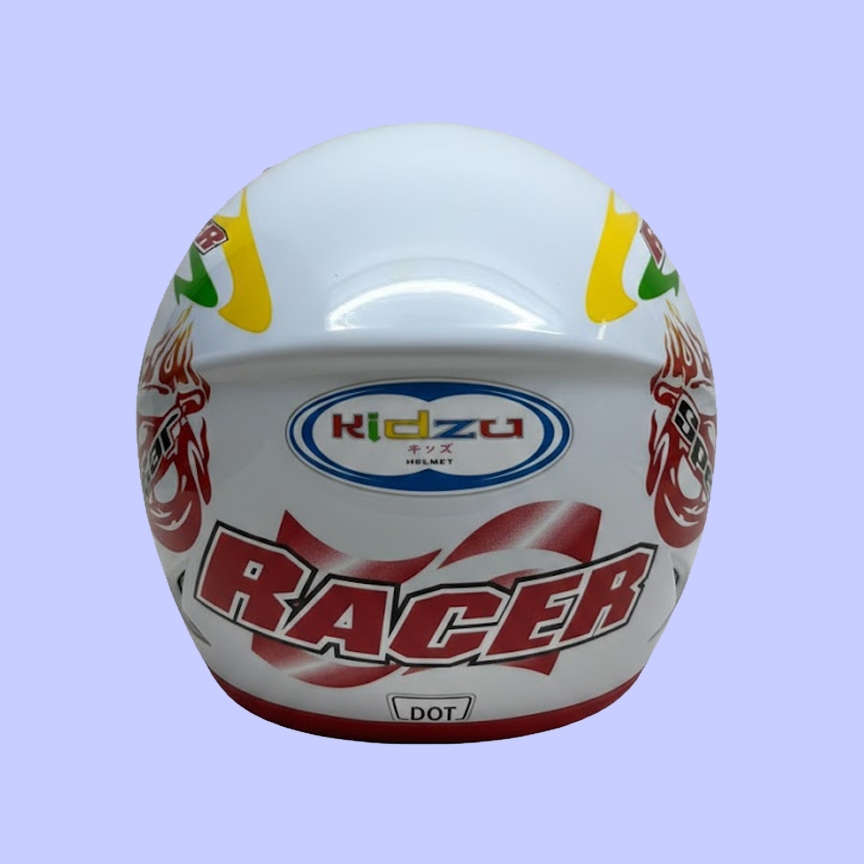 Helm Half Face Anak Kidzu Racer White Red (Kaca Rainbow) - Gambar 3
