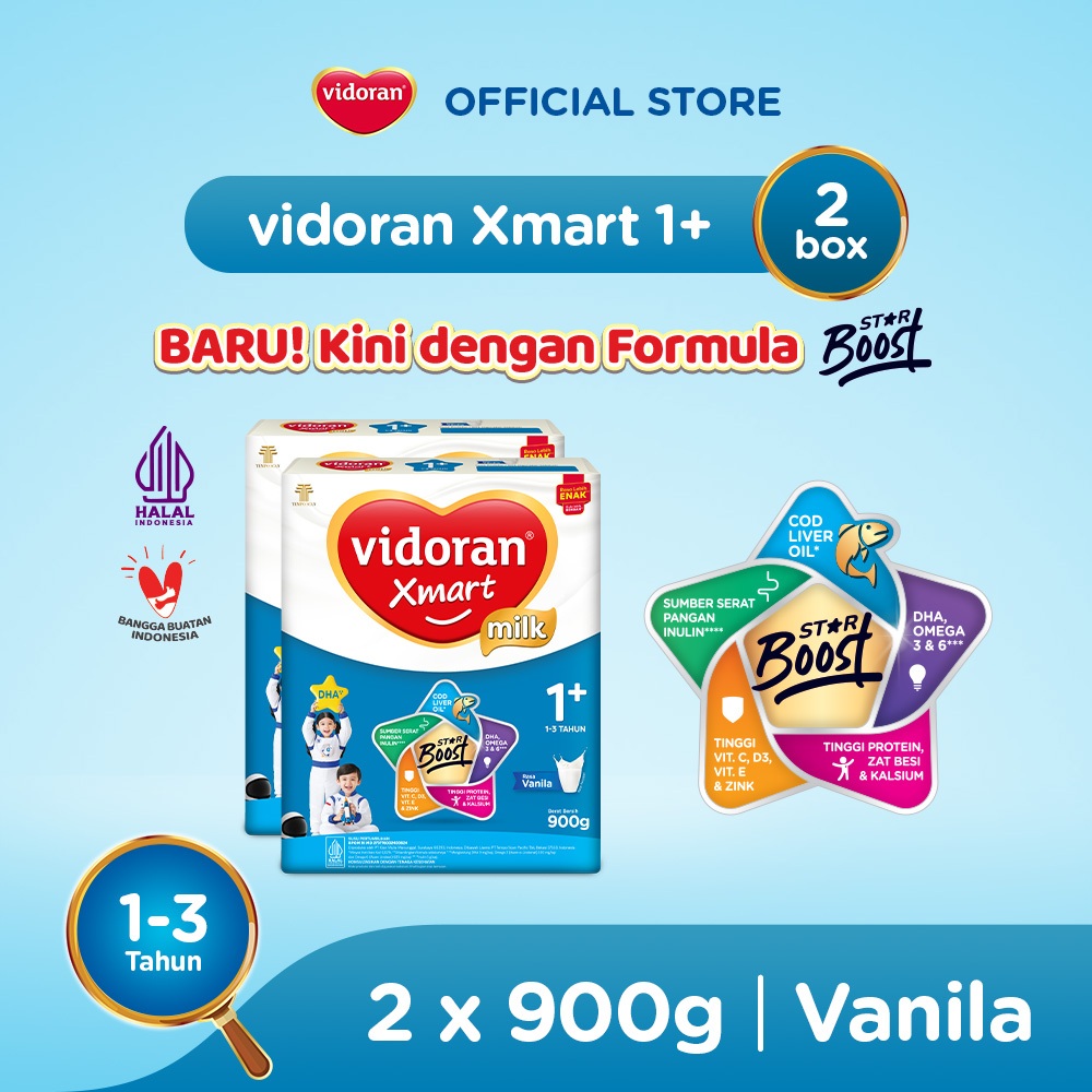 Vidoran Xmart 1+ Imun Up Susu Formula All Variant [900 g] / 2pcs - Exp : 07.2027 - Gambar 2