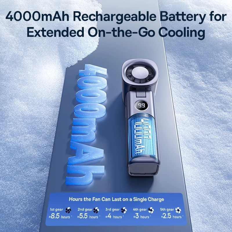 Baseus GoTrip DT1 High-Speed Foldable Handheld Fan 4000mAh 5 Speeds Strong Wind with LED Display - Gambar 4