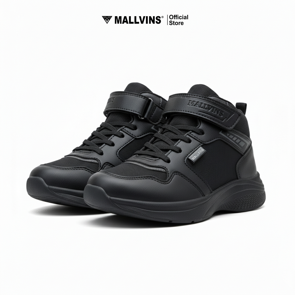 Mallvins - Galang Full Black / Sepatu Sekolah Anak Laki Sneakers Sporty Ringan & Tangguh