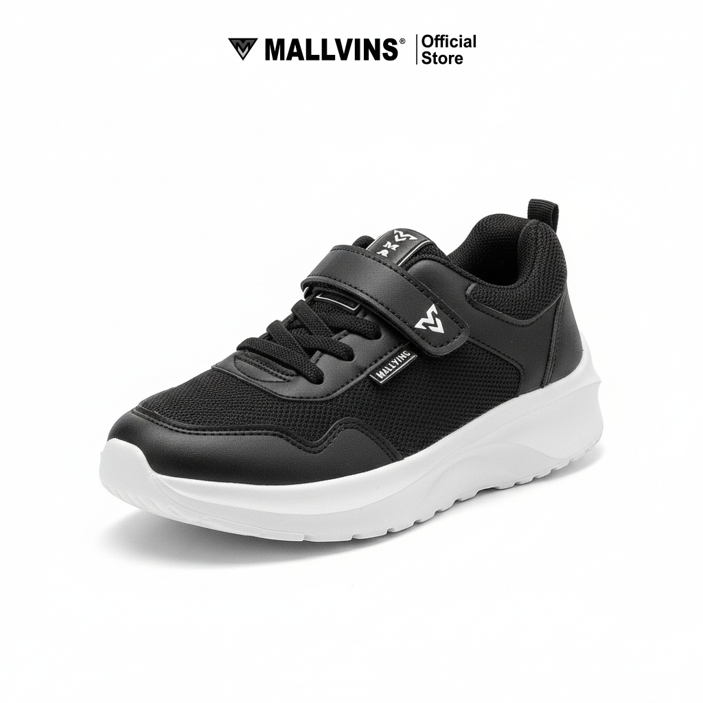MALLVINS Sepatu Sekolah Anak Size 31-38 Black White - Gambar 4