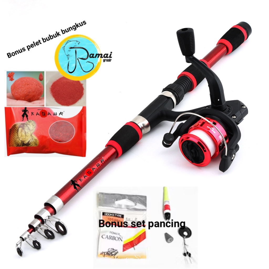 Set Paket Joran Pancing 150cm Antena Carbon Kagawa Antena lengkap Pelet bubuk tegek Reel Pancing Rill Telescopic style