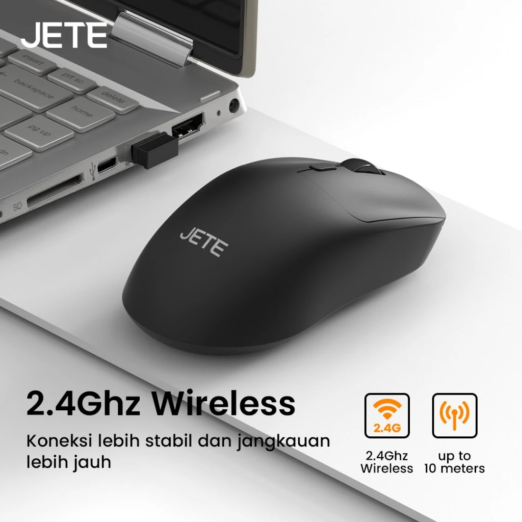 Mouse Wireless JETE MS206 Mouse Baterai 1600Dpi Ergonomic Mouse Tanpa Kabel USB Dongle Silent Click Mouse Kantor Komputer Laptop Windows For Macbook - Gambar 2