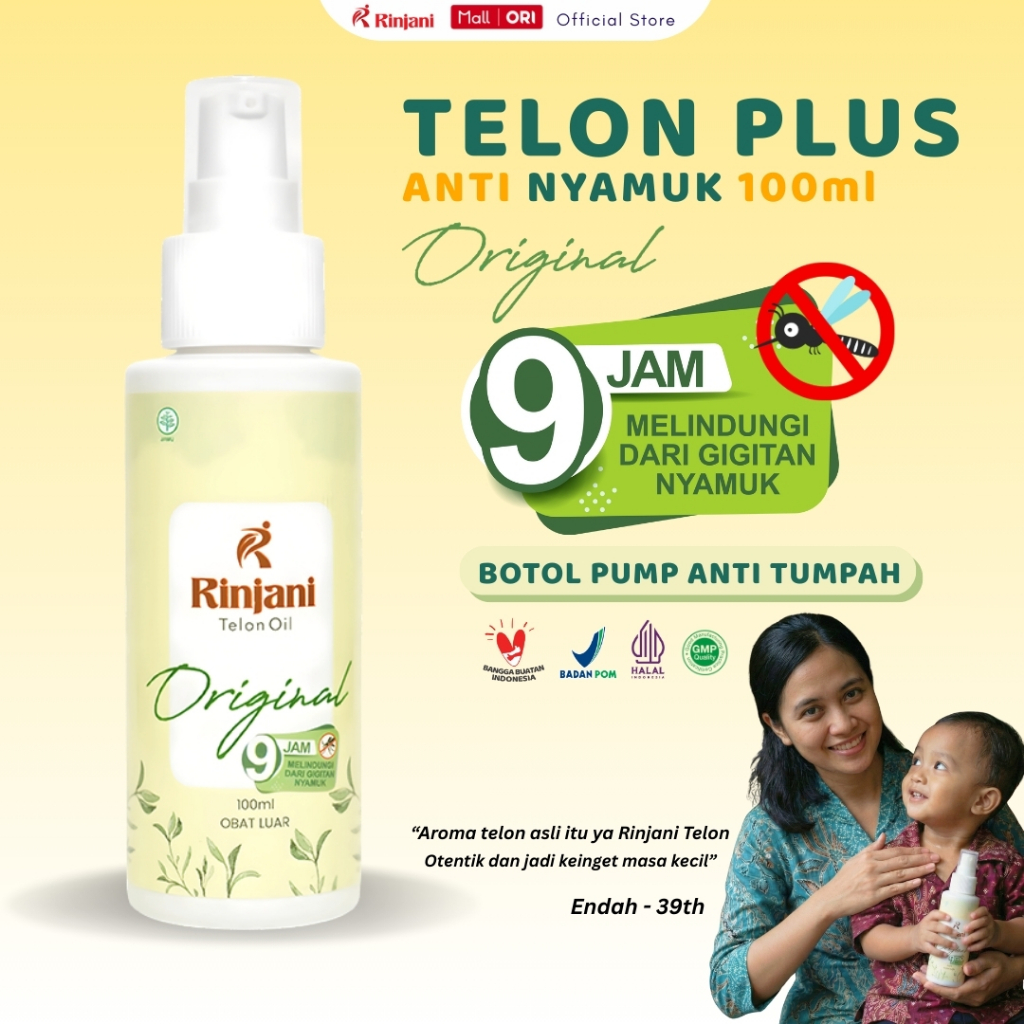 RINJANI Minyak Telon Plus Anti Nyamuk Hingga 9 Jam Original Botol Pump 100ml Anti Tumpah BPOM HALAL