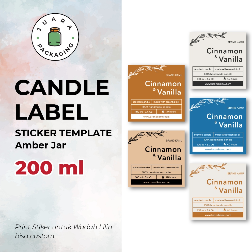 LILIN [COSTUM] Print Earth Tone Candle Sticker Labels for 200ml Amber ...