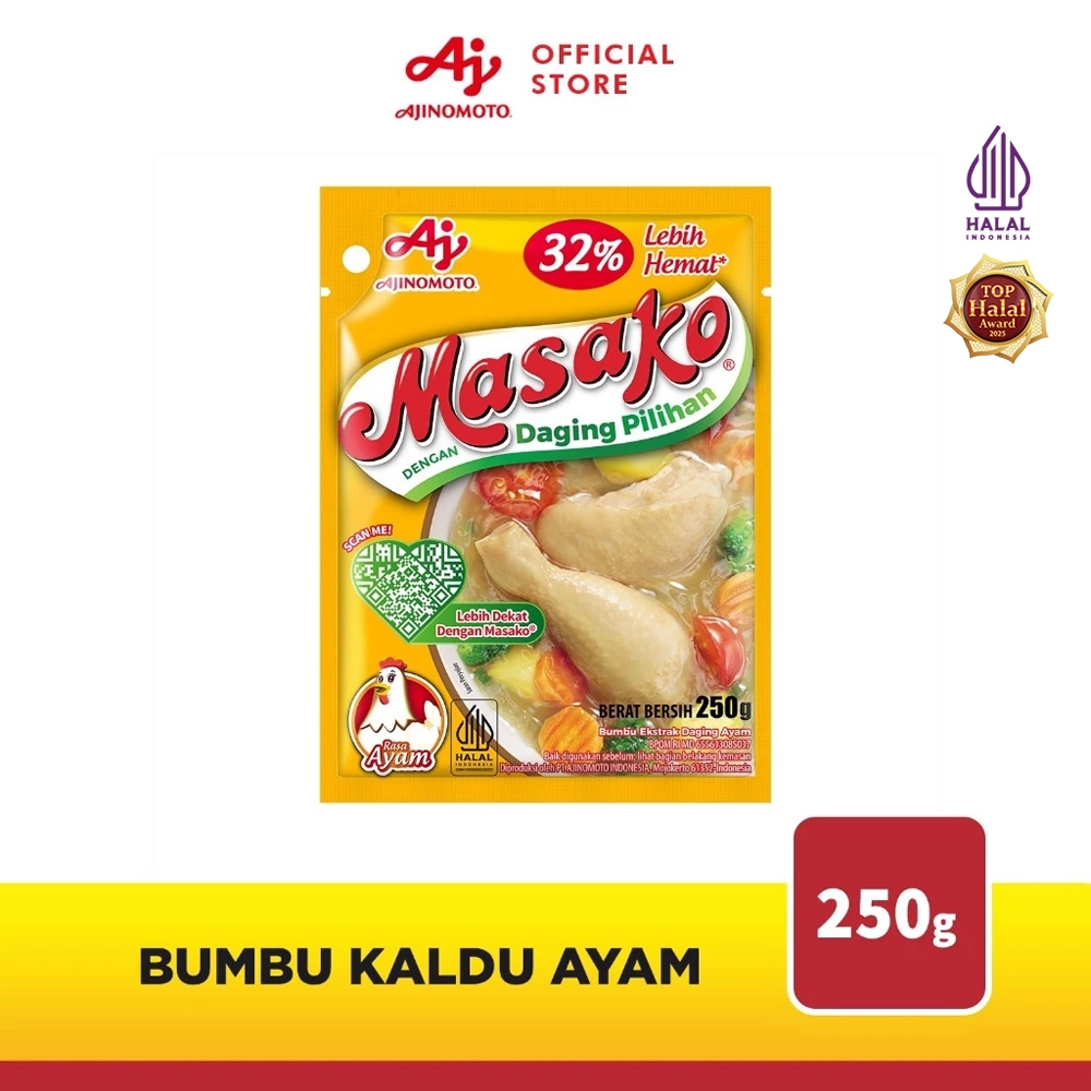 MASAKOÂ® Bumbu Kaldu Ayam Penyedap Rasa 250G (1pc) - Dibuat Dengan Daging Ayam Asli Dan Rempah Pilihan