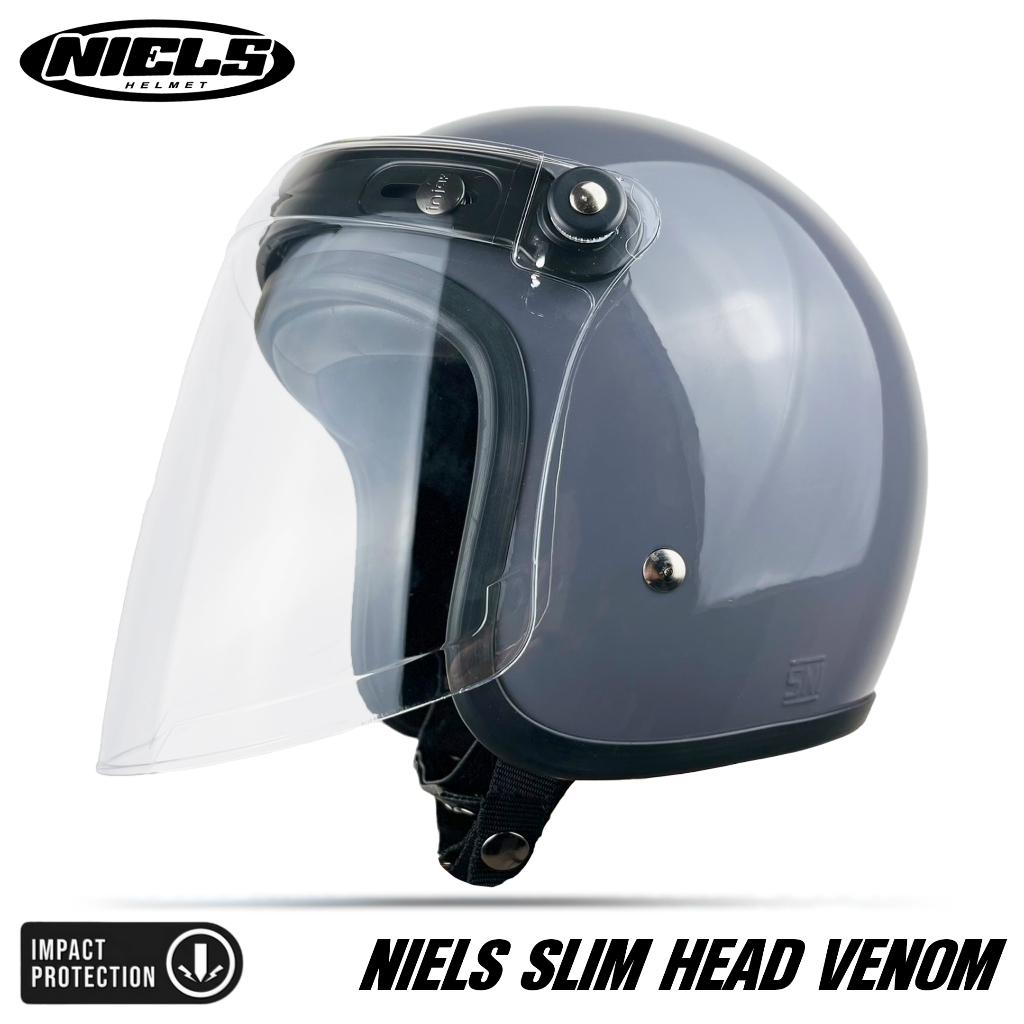 NIELS - Helm Slim Head Kaca Venom Bening / Smoke - Gambar 2