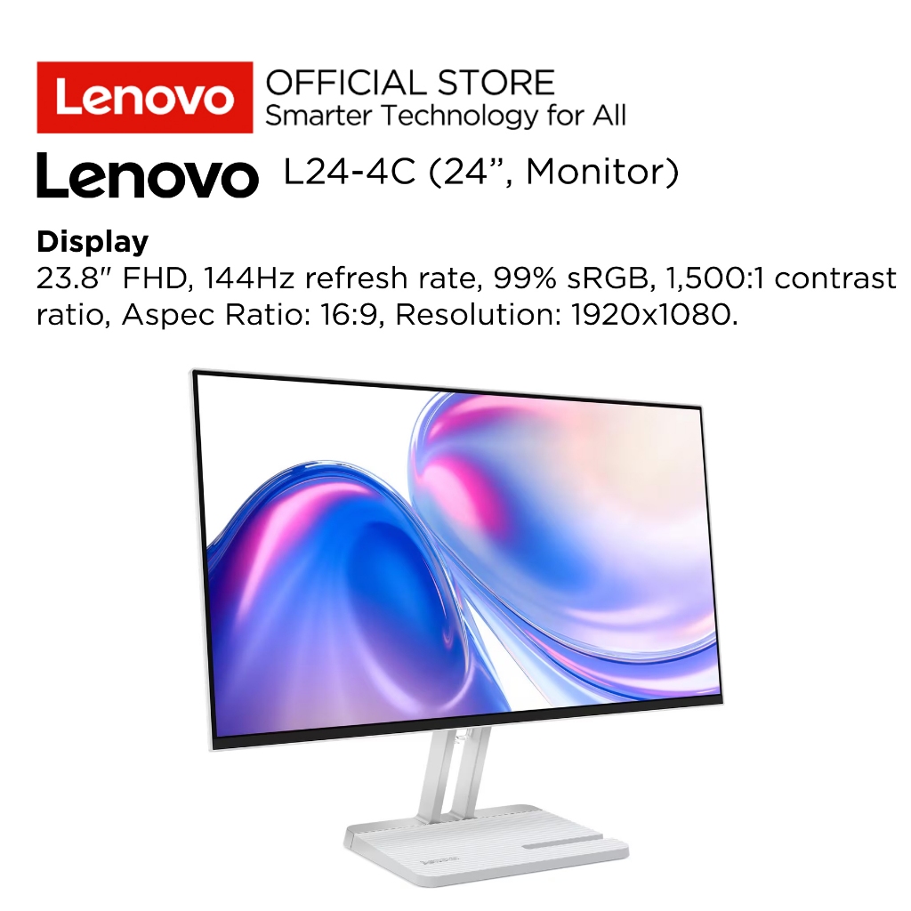 Lenovo Monitor L24-4C 67DDKAC6WW Cloud Grey 23.8" FHD IPS 144Hz 99% sRGB Antiglare 4-side Ultra Thin Integrated Speakers Tilt VESA HDMI Cable 3Y Pick-up & Repair L24-4C 24inch - Gambar 2