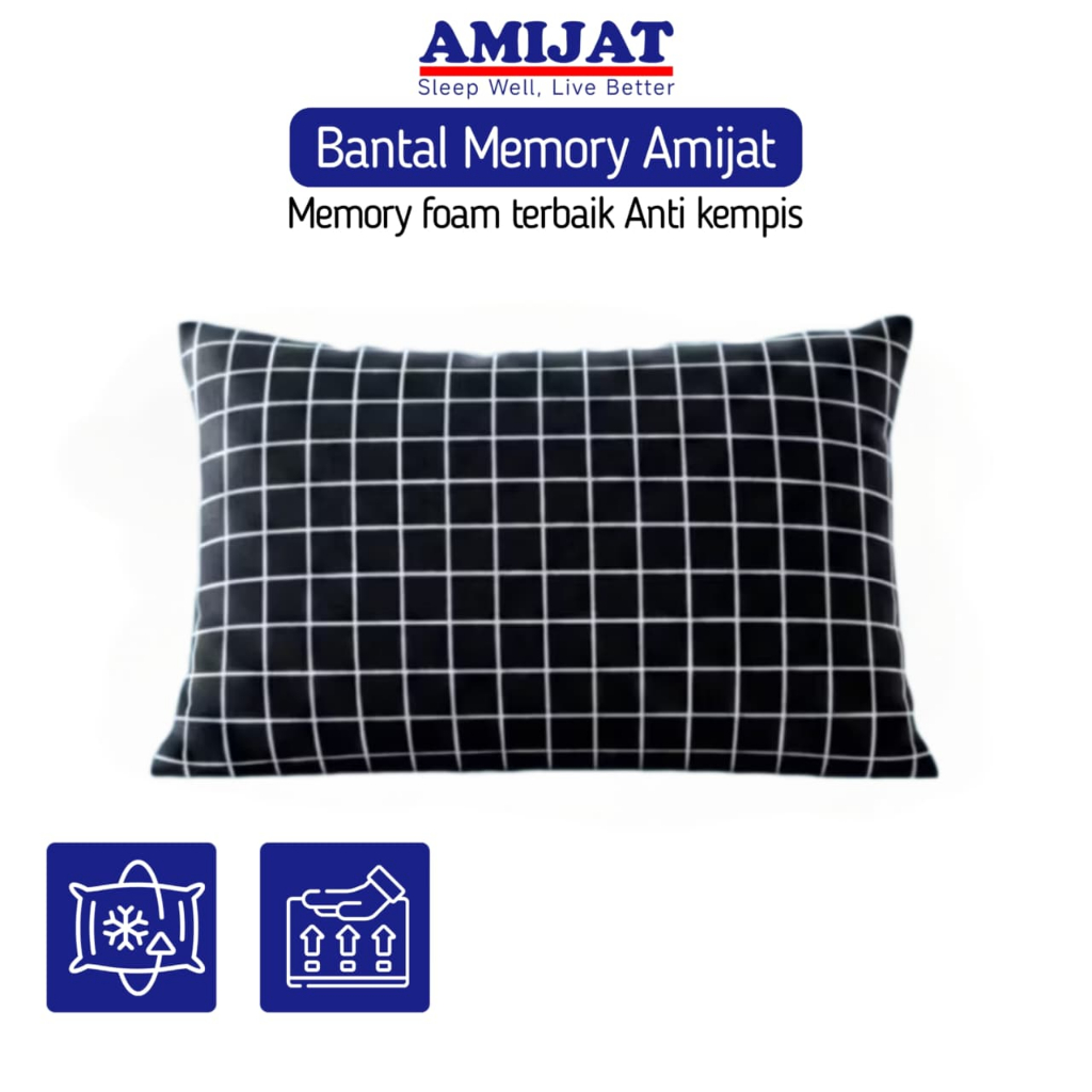Bantal Hotel Empuk Motif Kotak Hitam Kain Micro Memory Foam Anti Kempes