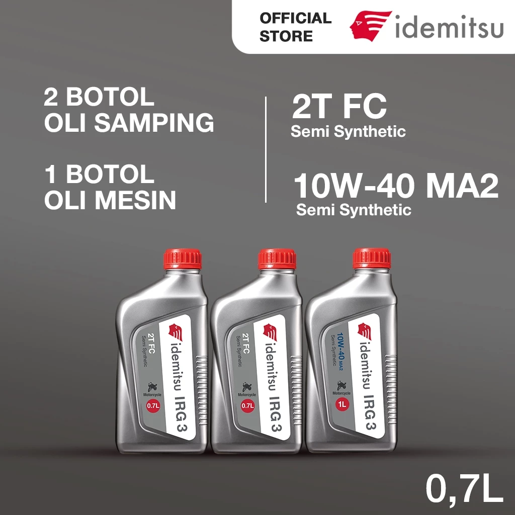 PAKET OLI IDEMITSU IRG3 2T (0.7L) 2 BOTOL OLI SAMPING + IDEMITSU IRG3 10W-40 MA2 (1L) OLI MESIN MOTOR