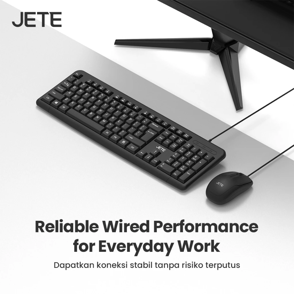 Keyboard Mouse Combo JETE MK101 Keyboard Mouse Kabel 1200 DPI Wired USB Keyboard Mouse Kantor PC Laptop Komputer Windows - Gambar 2