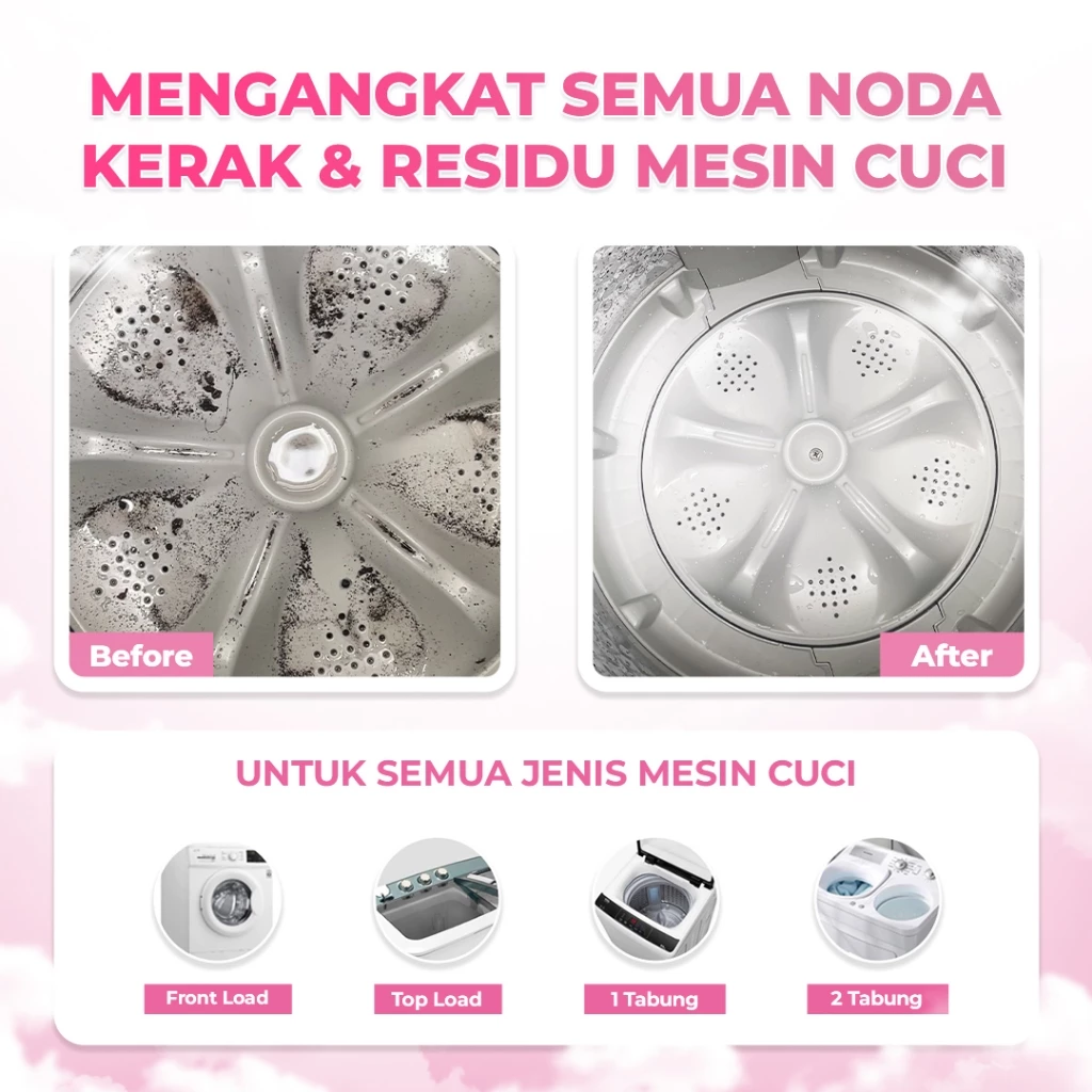 UNIKLEEN Pembersih Mesin Cuci Antibakteri Washing Machine Cleaner/pembersih mesin cuci/pembersih mesin cuci 1 tabung bukaan atas/pembersih mesin cuci 2 tabung/bubuk mesin cuci pembersih - Gambar 2