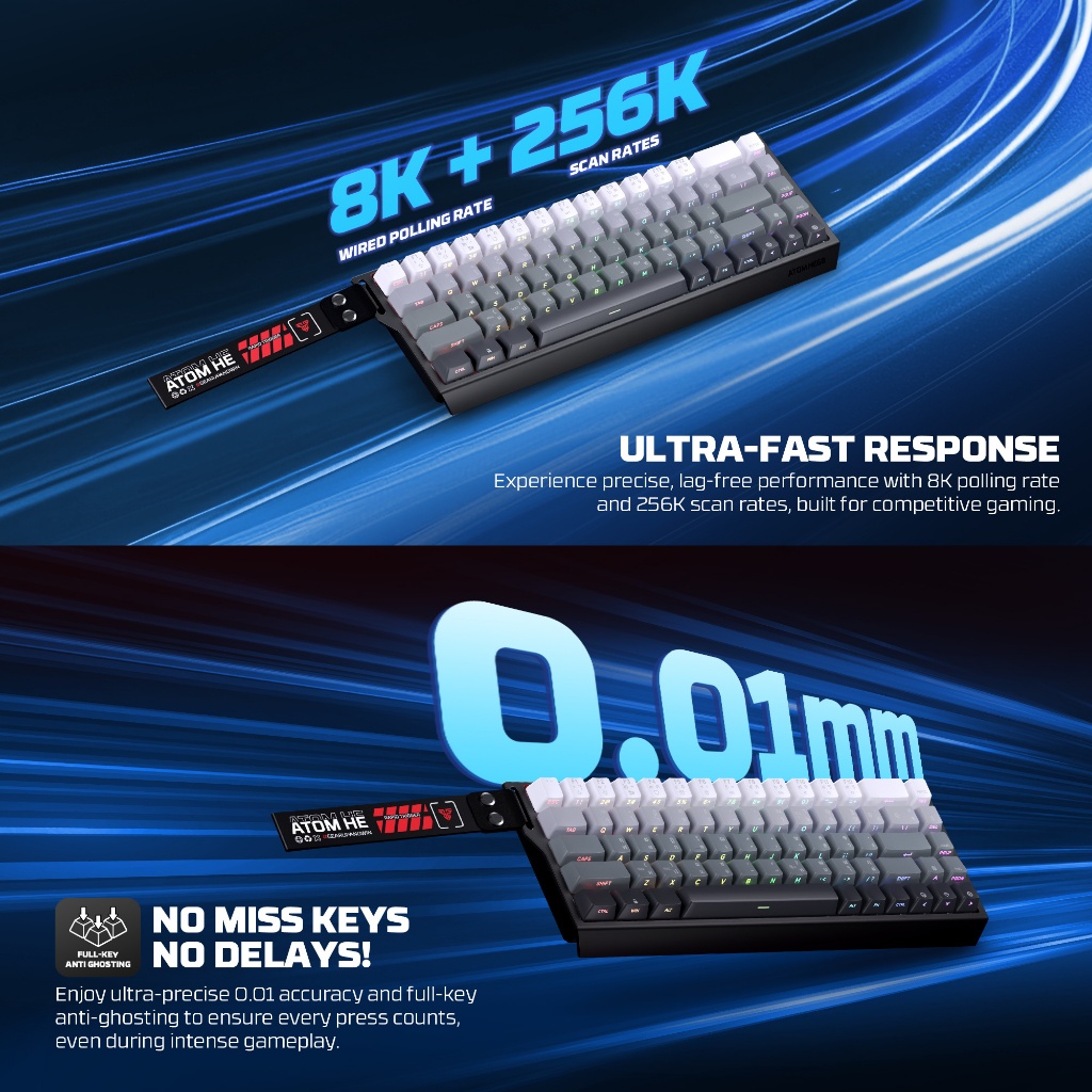 FANTECH AtomHE68 / Atom HE-68 / Atom HE 68 MK811/ MK-811 Gaming Keyboard Wired 8K Magnetic Switch - Gambar 2