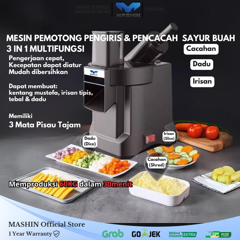 Mashin - Mesin Pemotong Listrik Sayur Buah Pengiris Pencacah Komersial (Slicer, Shredde, Dice) Otomatis - Gambar 3