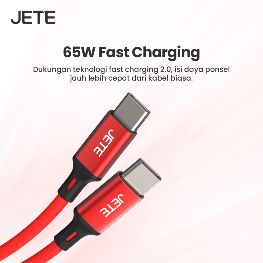 Kabel Data JETE Spark USB C To Type C 65W Fast Charging Cable Handphone Quick Transfer Charger Nylon Braided - Gambar 3
