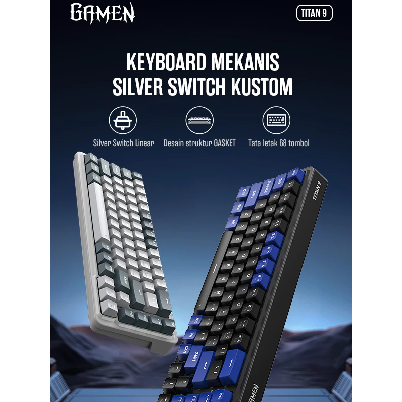 GAMEN Titan 9 Gaming Keyboard Mechanical Gasket Mount Silver Switch Linear PBT Double Shot Keycaps Customize - Gambar 2