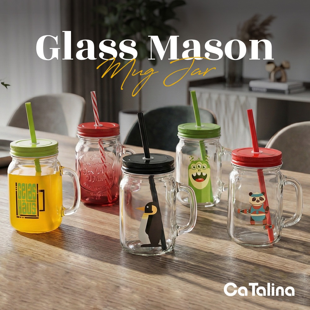 Gelas Minum Kaca Kopi Teh Mason Jar 450 ml