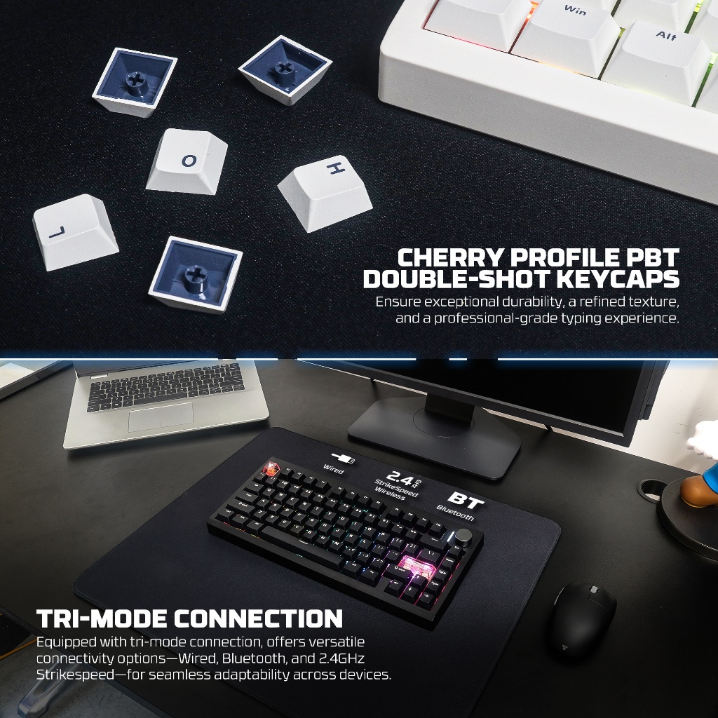 Fantech MAXFIT-8 / MAXFIT 8 / MK921 / MK9-921 3in1 Connections Wireless Bluetooth Low Profile Keyboard Mechanical Gaming Hotswap For PC / Laptop - Gambar 2