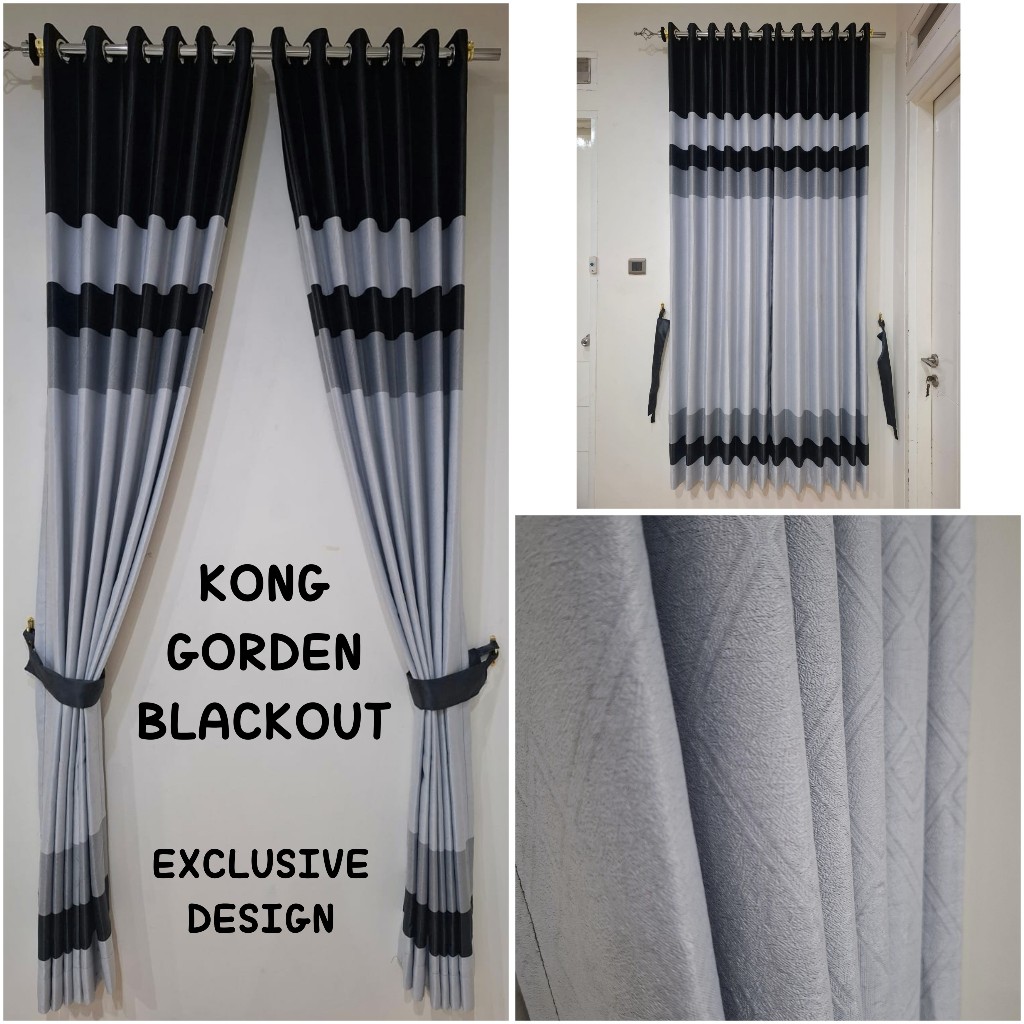 KONG GORDEN BLACKOUT BLUDRU EMBOS STRIP MINIMALIS PREMIUM TEBAL GORDENG JENDELA PINTU HORDENG TIRAI