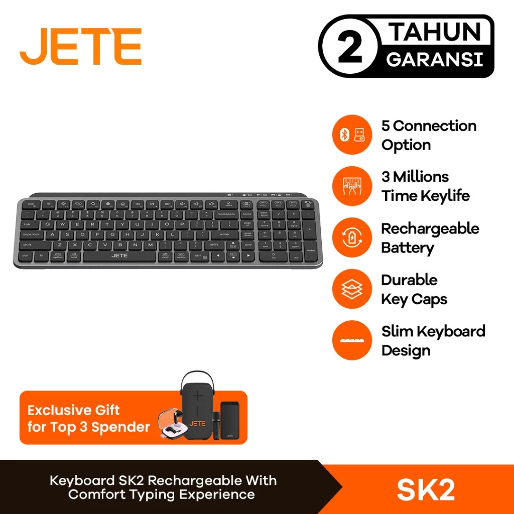 Keyboard Wireless JETE SK2 Keyboard Portable Tanpa Kabel USB Dongle Wireless Keyboard Office Kantor PC Laptop Windows For Macbook (RTL)