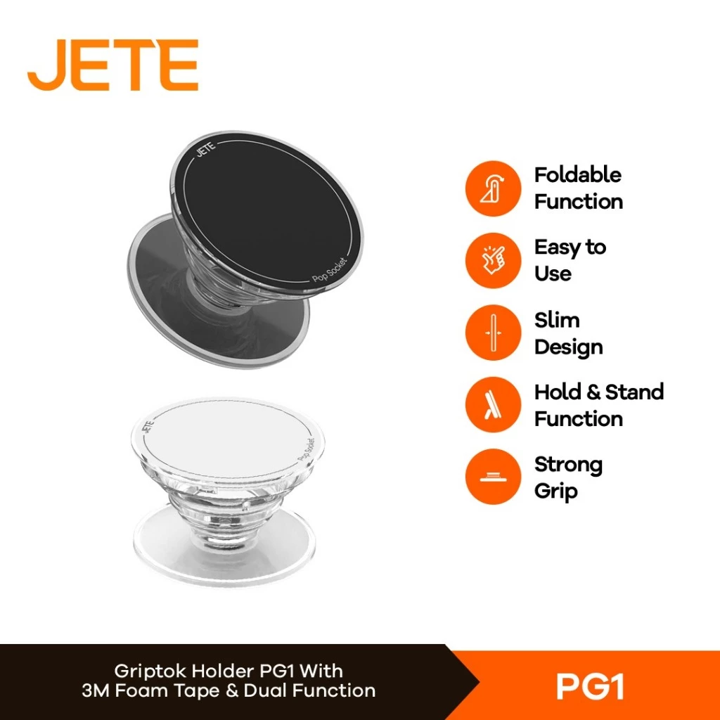 Griptok JETE PG1 Sticky Ring Holder Socket Handphone Universal 3M Ring HP Stand Holder 360° Phone Grip Holder Iring Stand For Android For iPhone