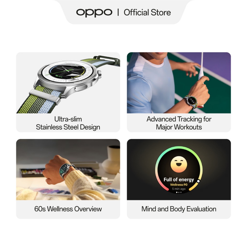 [NEW] OPPO Watch S Smartwatch for Running, Fitness & Health [Ultra-slim Stainless Steel Design, Advanced Tracking for Major Workouts, 60s Wellness Overview] - Gambar 4