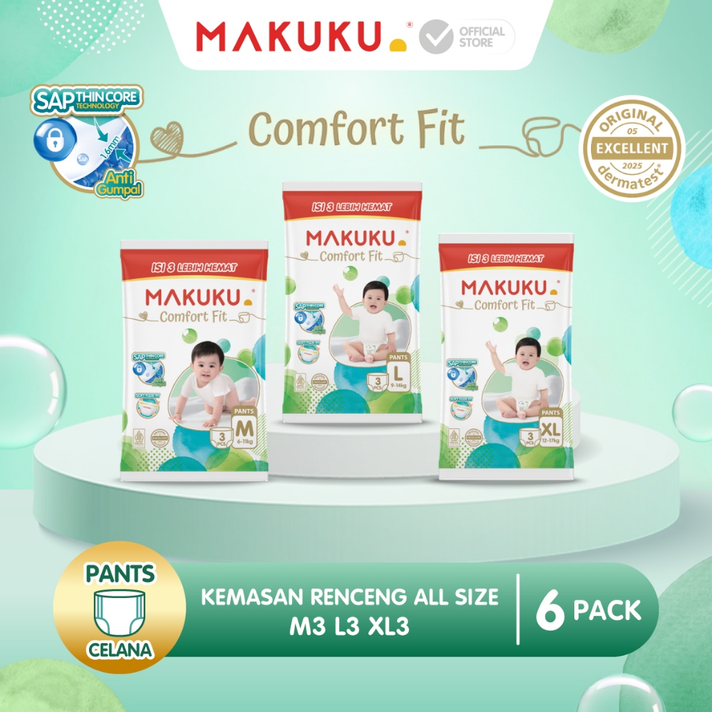 [6 PACK] Makuku SAP Diapers Comfort Fit 3.0 Celana / Pants Popok Bayi M3 / L3 / XL3 isi 3 pcs