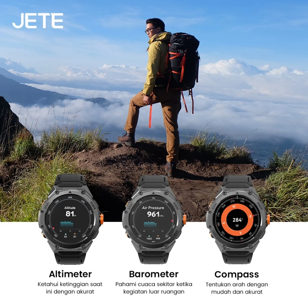 Smartwatch JETE VOLT 2X PRO 1.43 Inch AMOLED Screen Display Jam Tangan AI Running 5 ATM Waterproof Watch 4GB Smart Watch With GPS Sport Flashlight Mode Heart Rate Jam Tangan Pria Wanita (RTL) - Gambar 3