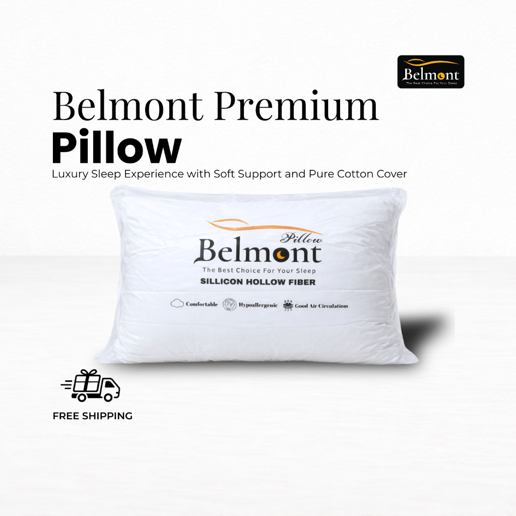 Belmont Bantal Empuk Hotel Quality – Ukuran 48x68, Silicone Fiber, Katun Lembut
