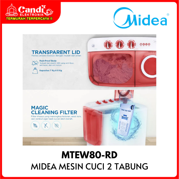 MIDEA Mesin Cuci 2 Tabung 8 Kg Hijab Wash MTEW80-RD - Gambar 2