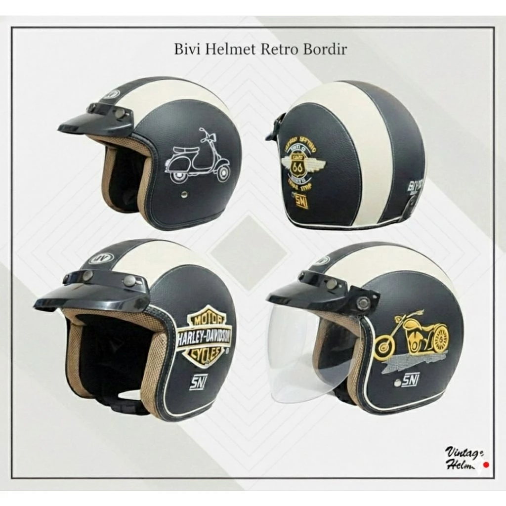 HELM BIVI Bogo Full Kulit Bordir SNI Retro Half Face Pria Wanita Hijab Dewasa