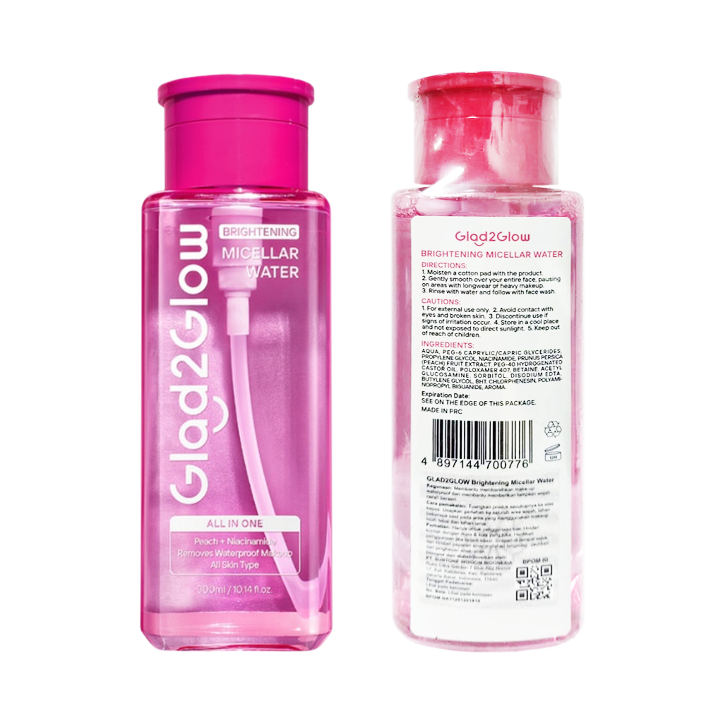 GLAD2GLOW MICELLAR WATER BRIGHTENING 300ML / MICELAR WATER / PERAWATAN TUBUH - Gambar 2