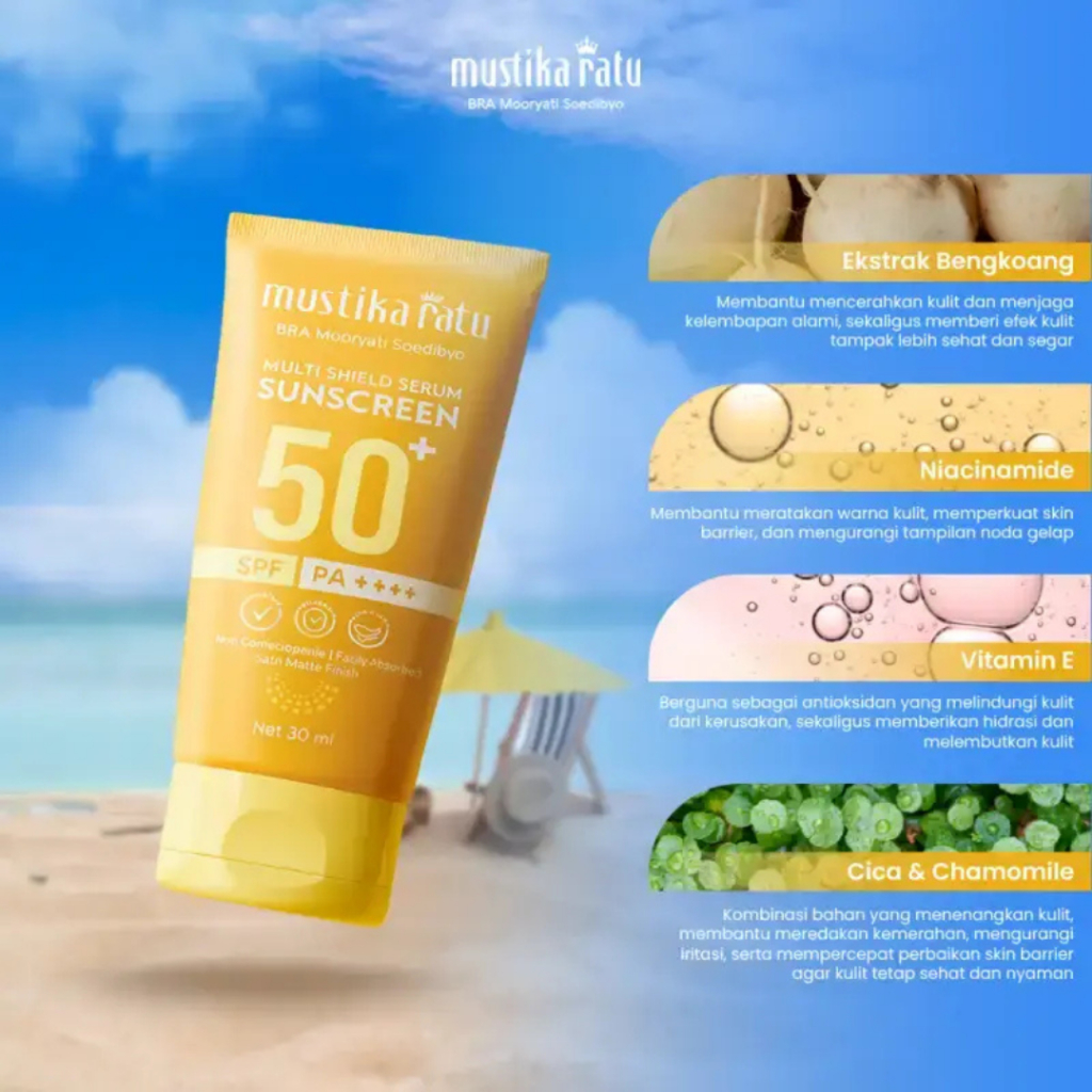 MUSTIKA RATU Sunscreen Multi Shield Serum SPF 50+ PA++++ Perlindungan UVA UVB / Merah Jingga Official - Gambar 3