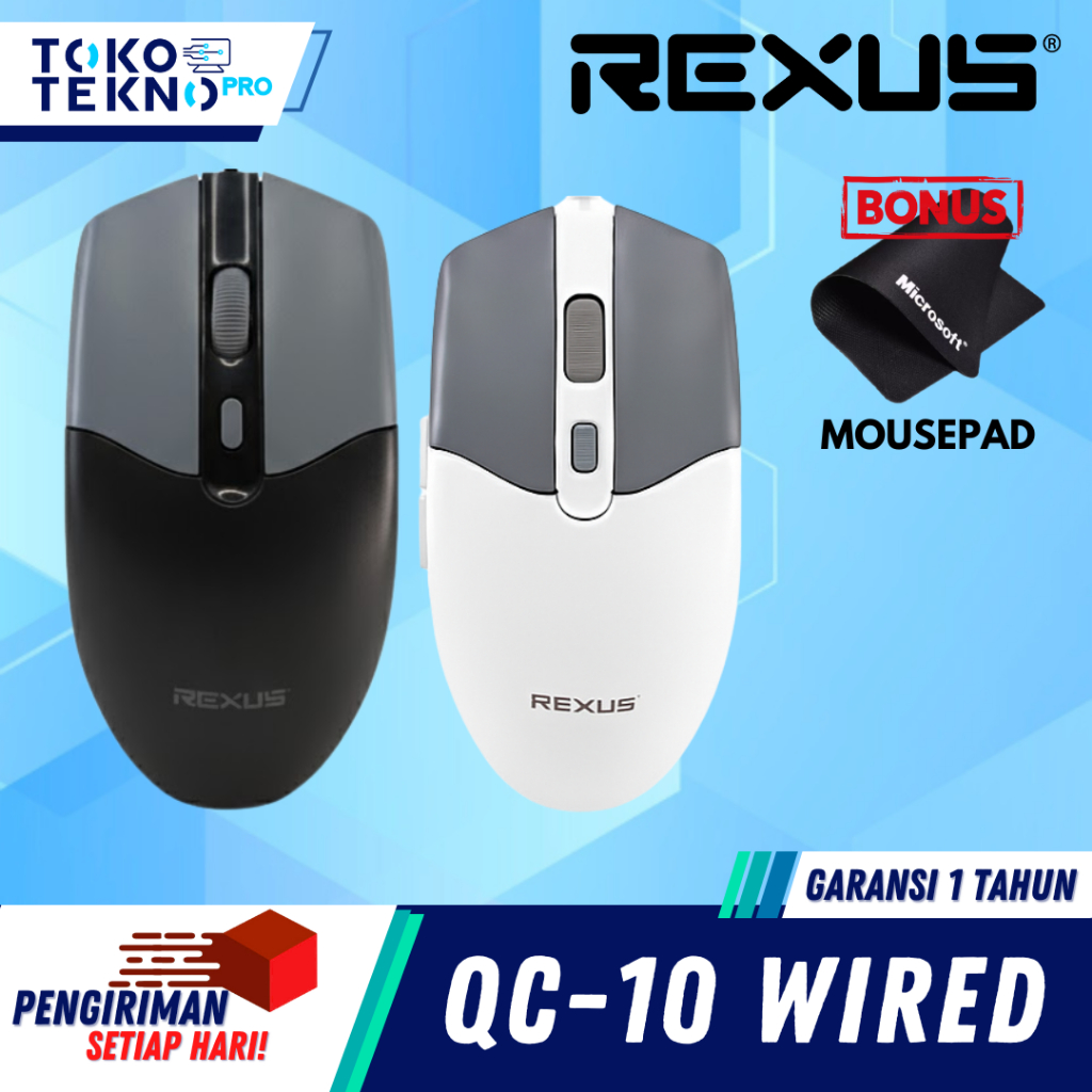 Rexus QC10 / QC-10 Mouse Wired Office Garansi Resmi