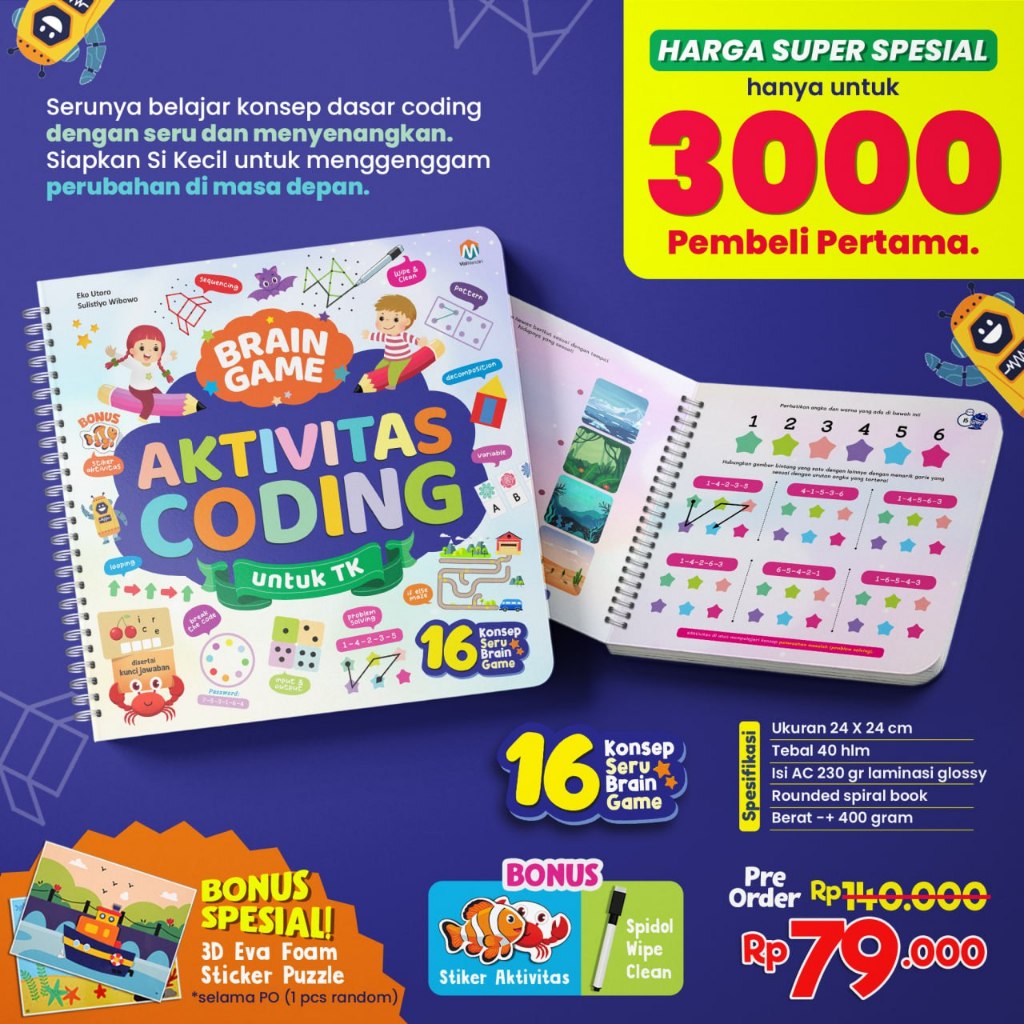 Brain Game Coding Activity for PAUD TK children wipe and clean ...