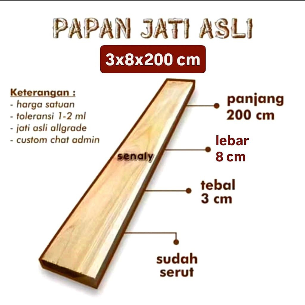 Papan Ram 3x8x200 cm Kayu Jati Asli Allgrade Sudah Serut Rapi Bahan Kerajinan DIY Rak Ambalan Dinding