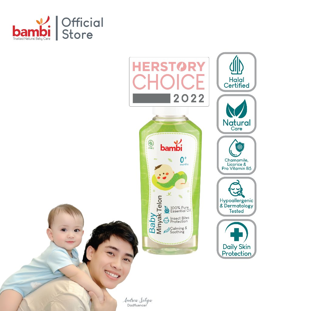 Bambi Baby Minyak Telon 60ml 0+ / Minyak Telon kulit Normal - Sensitif / Menghangatkan Tubuh, Meredakan gejala kembung pada anak