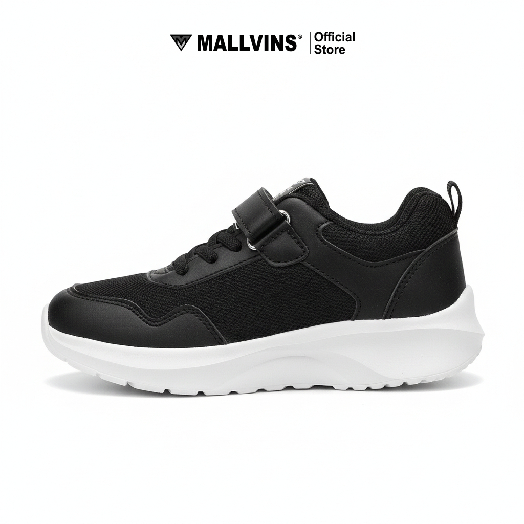 MALLVINS Sepatu Sekolah Anak Size 31-38 Black White - Gambar 2