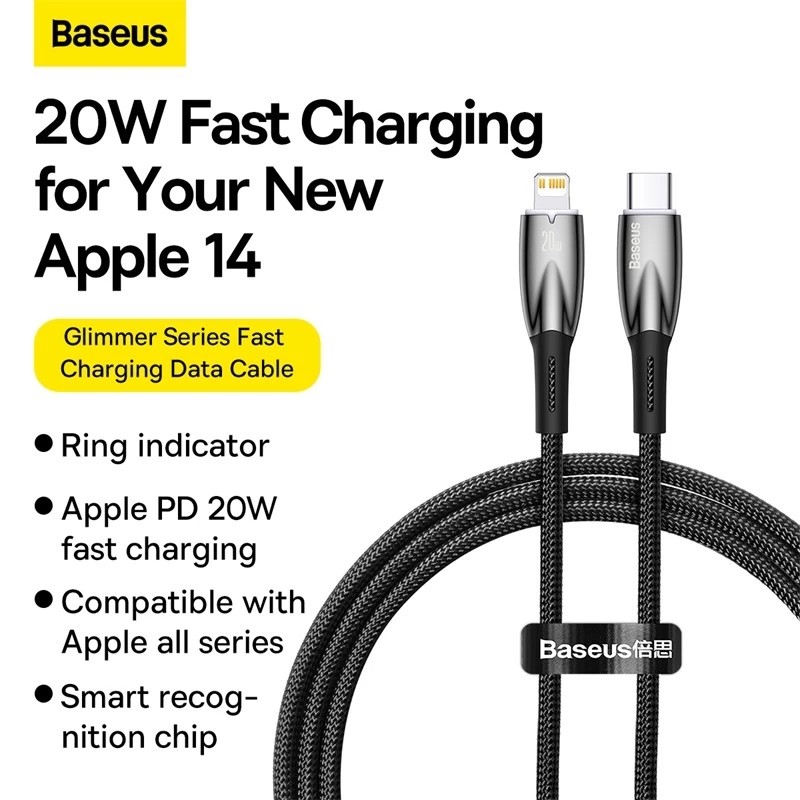 Baseus Glimmer Kabel Data iPhone Fast Charging Type C to Lightning 20W / Type C to TypeC 100W for IPhone Laptop