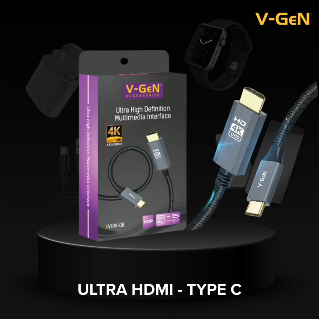 V-GeN VHM-08 Kabel HDMI 4K Ultra HD 3 Meter â€“ USB-C to HDMI UHD Display