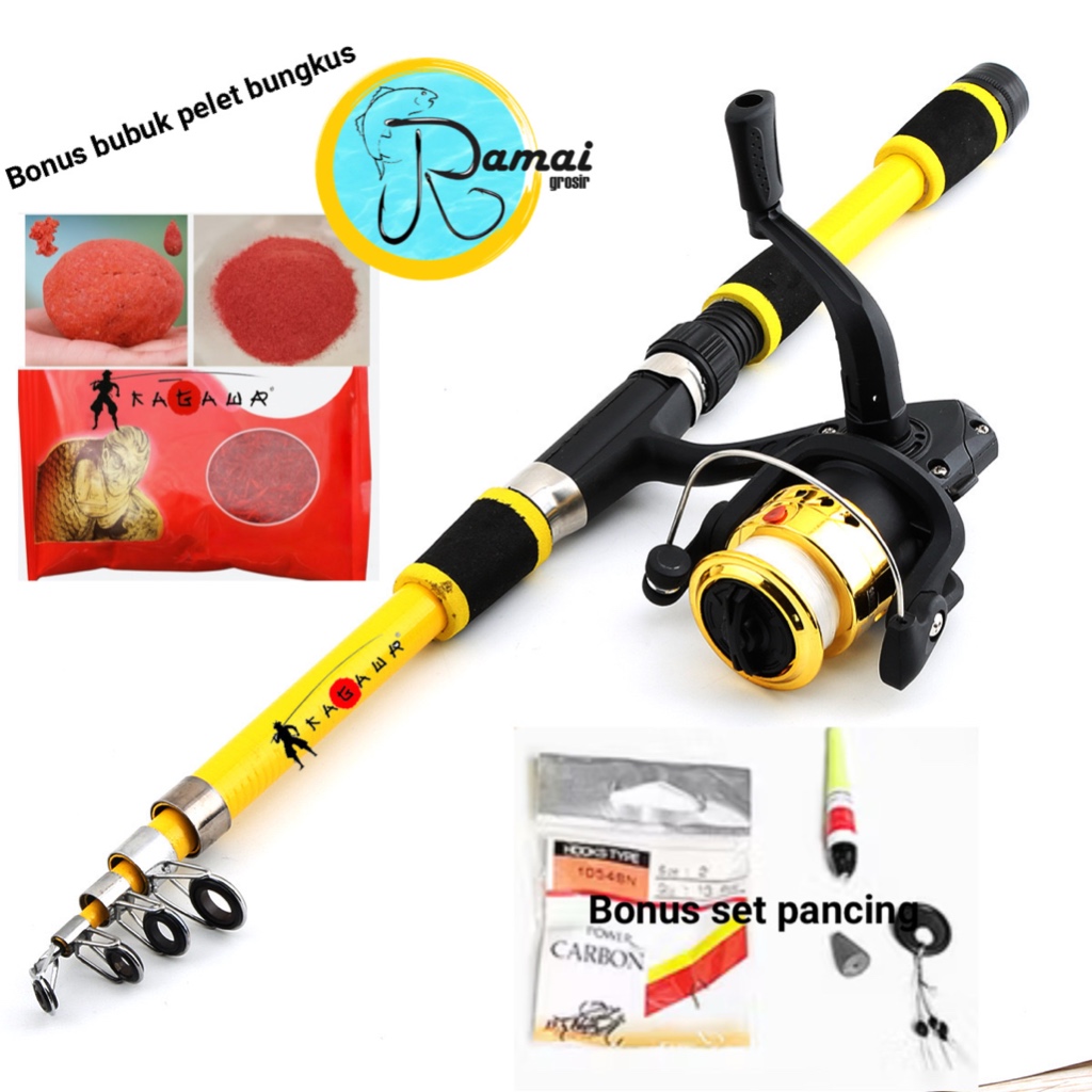 Set Paket Joran Pancing 150cm Antena Carbon Kagawa Antena lengkap Pelet bubuk tegek Reel Pancing Rill Telescopic style - Gambar 2