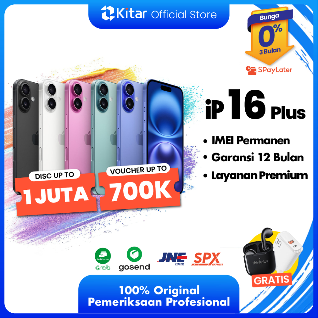 iPhone 16 Plus ex iBox Beacukai IMEI Permanen Garansi 12 Bln 100% Original Second Resmi FULLSET BC 128GB 256GB 512GB