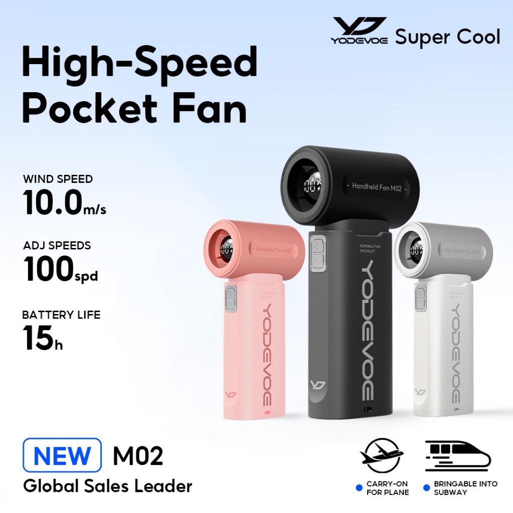 Yodevoe M02 Kipas Mini Portabel Kipas Jet Mini Waktu Kerja 4000 mAh Hingga 12 Jam Kipas Pribadi Isi Ulang USB Ultra Ringan 100 Tingkat Kecepatan