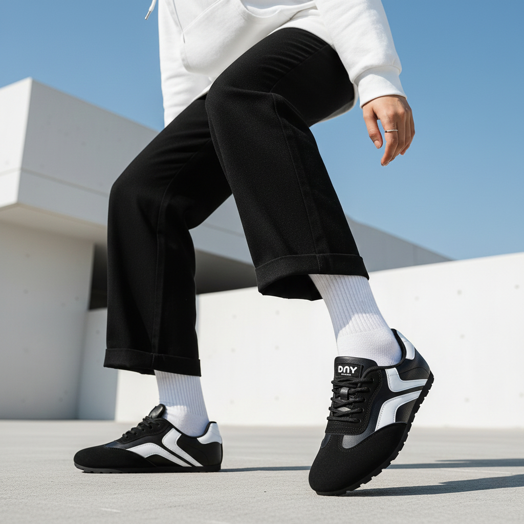 Sepatu DNY Sepatu Sekolah Pria Warna Hitam Spatu Unisex Kekinian Sneakers Back to School Cowok Terbaru BTS005 - Gambar 4