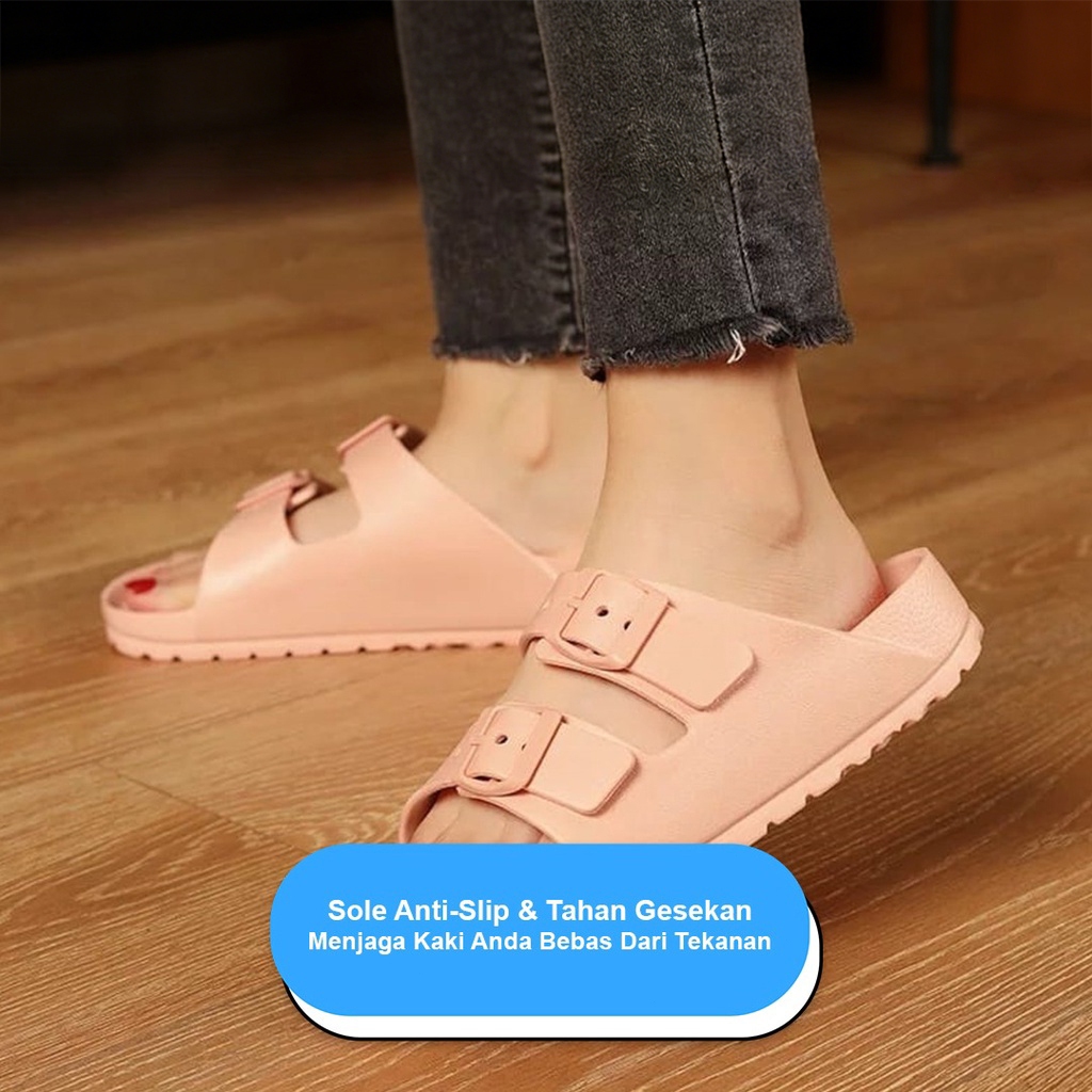 POPmaker shop Sandal Wanita SP05 - Sandal Slip On Briken Style Korea Import Real Pict, Desain Nyaman & Stylish untuk Gaya Harian COD - Gambar 2